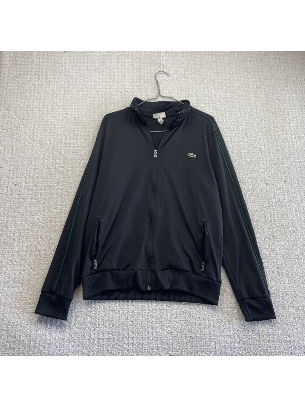 Lacoste Black Track Jacket with Green Piping